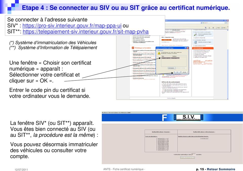fr/sit-map-pvha (*) Système d immatriculation des Véhicules (**) Système d Information de Télépaiement Une fenêtre «Choisir son certificat numérique» apparaît : Sélectionner