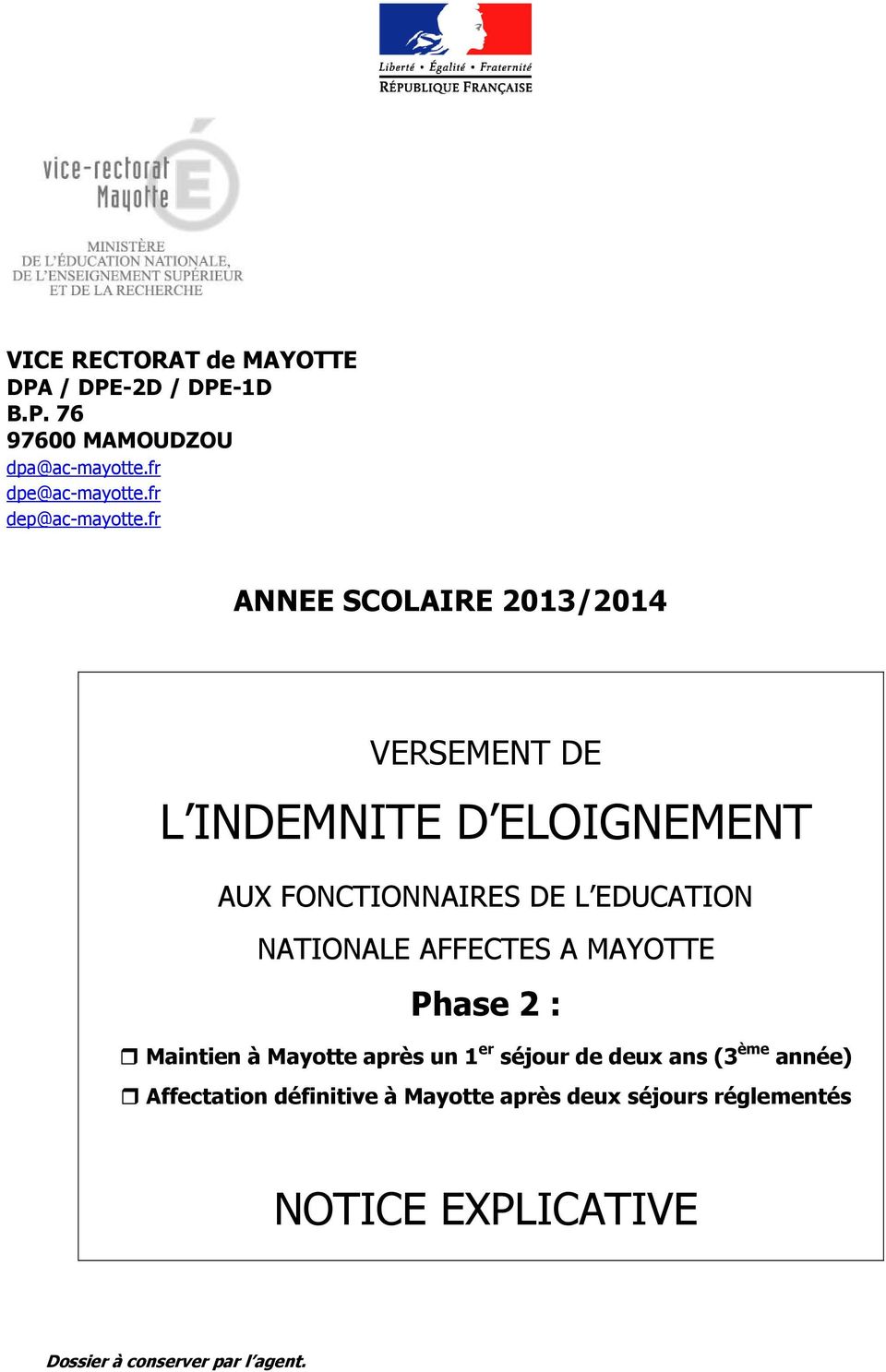 fr ANNEE SCOLAIRE 2013/2014 VERSEMENT DE L INDEMNITE D ELOIGNEMENT AUX FONCTIONNAIRES DE L EDUCATION NATIONALE