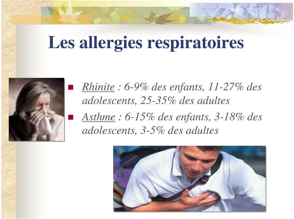 25-35% des adultes Asthme : 6-15% des