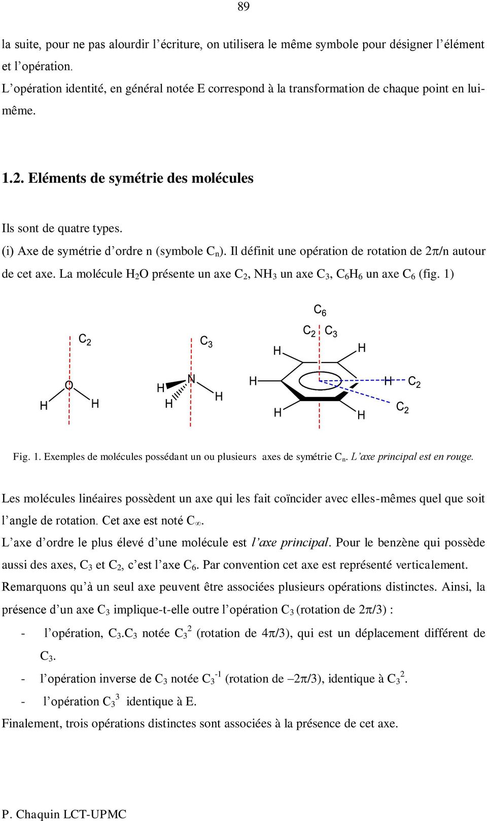 La molécule réente un ae C, N 3 un ae C 3, C 6 6 un ae C 6 (fig. ) Fig.. Eemle de molécule oédant un ou luieur ae de métrie C n. L ae rincial et en rouge.