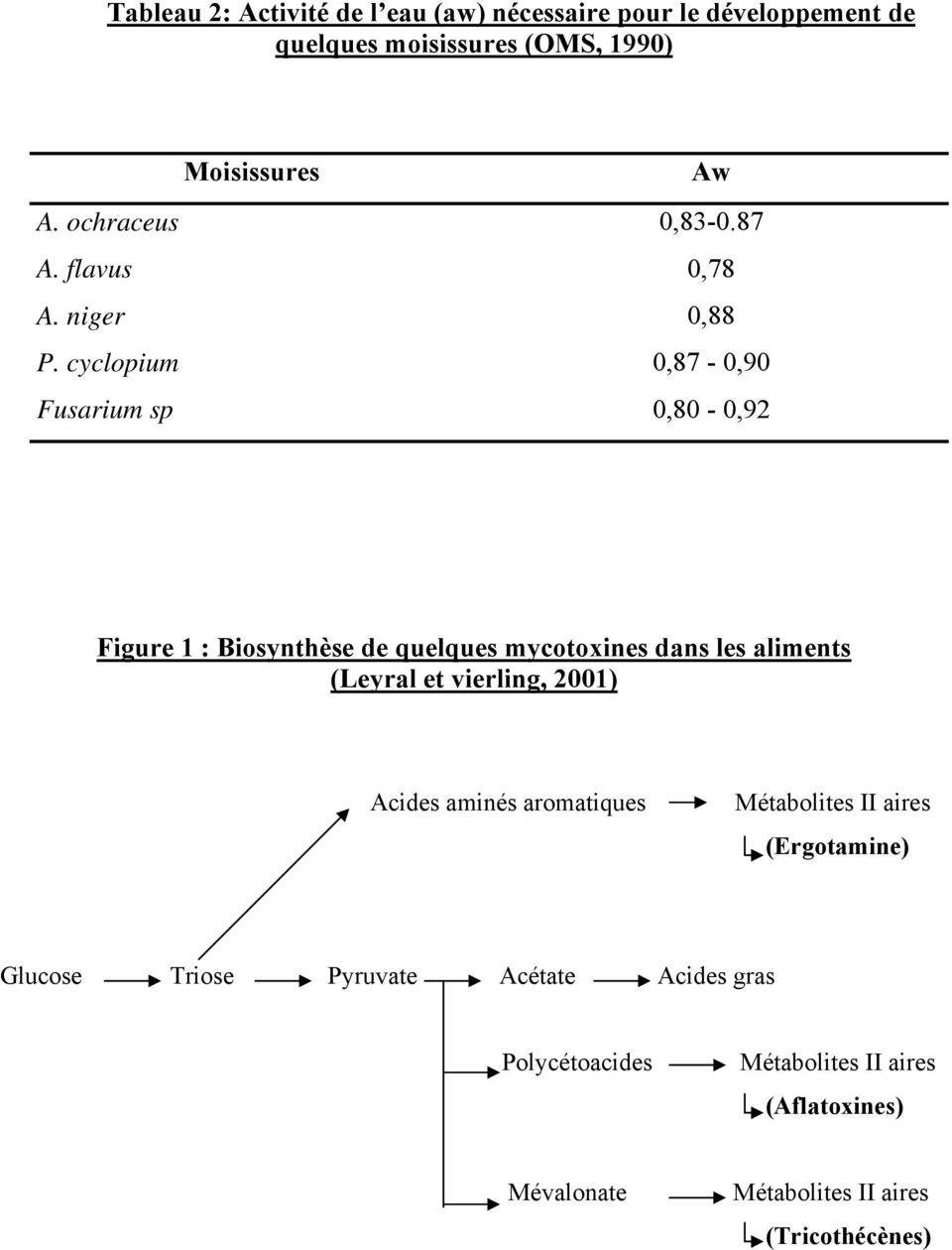87 0,78 0,88 0,87 0,90 0,80 0,92 Figure 1 : Biosynthèse de quelques mycotoxines dans les aliments (Leyral et vierling, 2001)