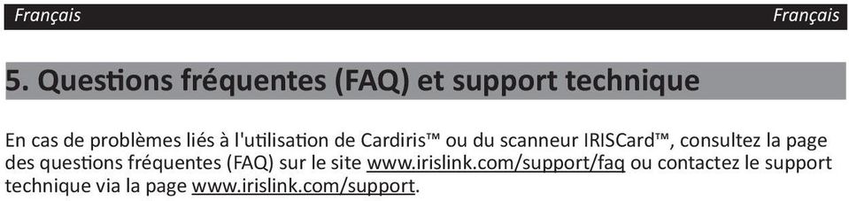 page des questions fréquentes (FAQ) sur le site www.irislink.