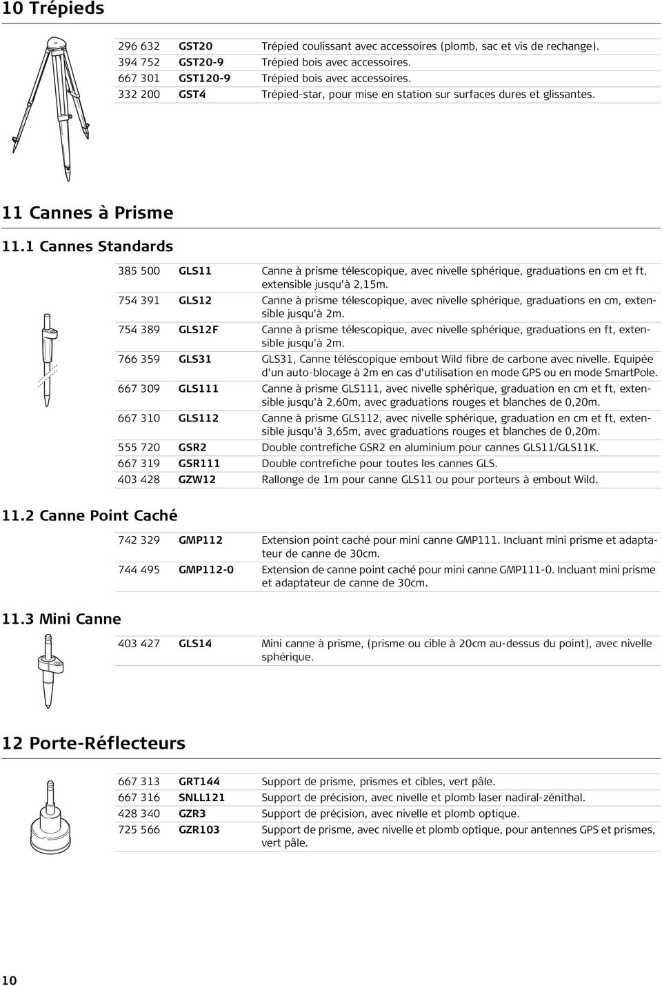 1 Cannes Standards 385 500 GLS11 Canne à prisme télescopique, avec nivelle sphérique, graduations en cm et ft, extensible jusqu à 2,15m.