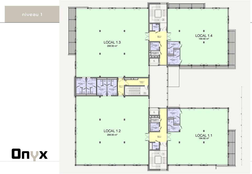 15 m² SANITAIRE F 1.3 PALIER 1.3 9.14 m² DEGT 1.3 6.51 m² SANITAIRE F 1.2 SANITAIRE H 1.2 3 SANITAIRE H 1.1 8.