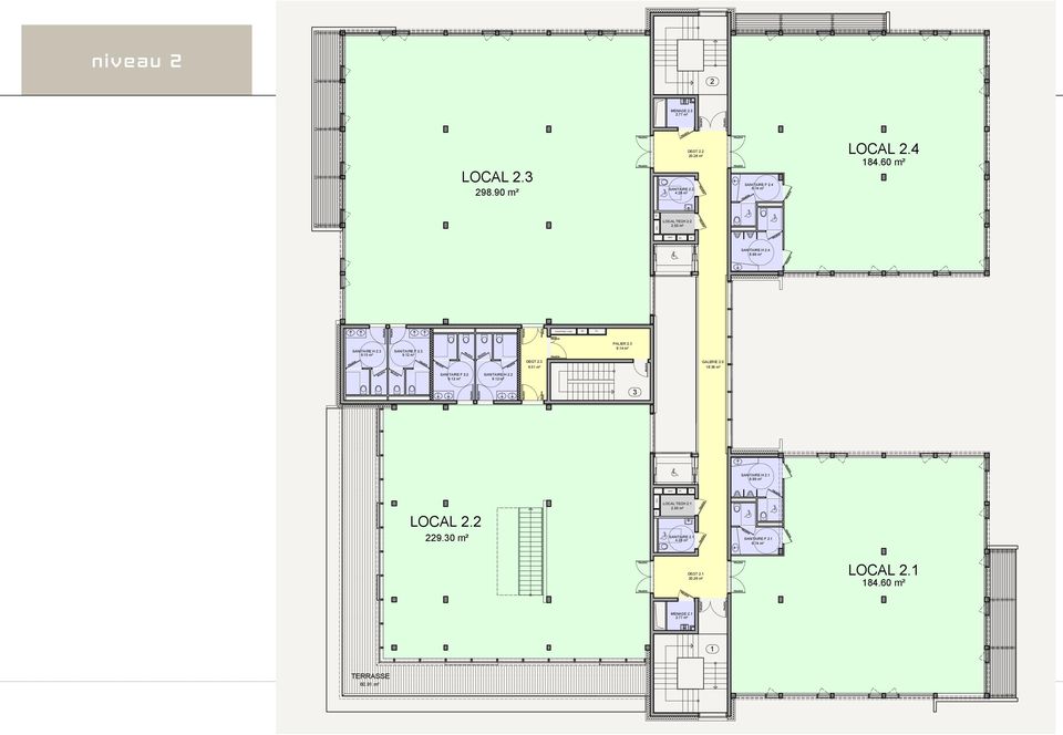 15 m² SANITAIRE F 2.3 PALIER 2.3 9.14 m² DEGT 2.3 GALERIE 2.0 6.51 m² 18.36 m² SANITAIRE F 2.2 SANITAIRE H 2.2 3 SANITAIRE H 2.1 8.