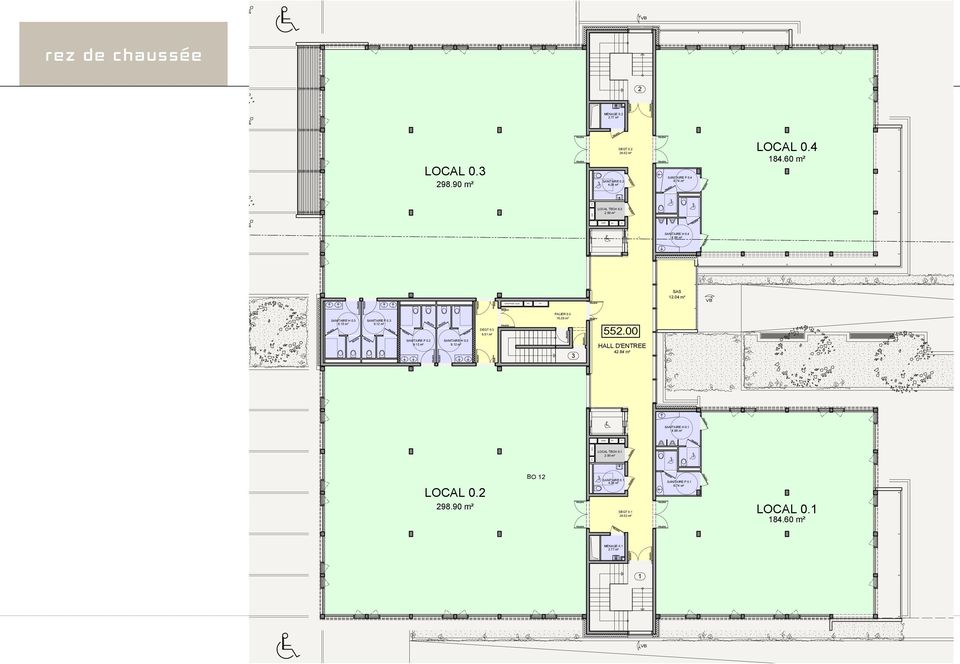 15 m² SANITAIRE F 0.3 DEGT 0.3 6.51 m² PALIER 0.3 10.28 m² 552.00 SANITAIRE F 0.2 SANITAIRE H 0.2 3 HALL D'ENTREE 42.84 m² SANITAIRE H 0.1 8.