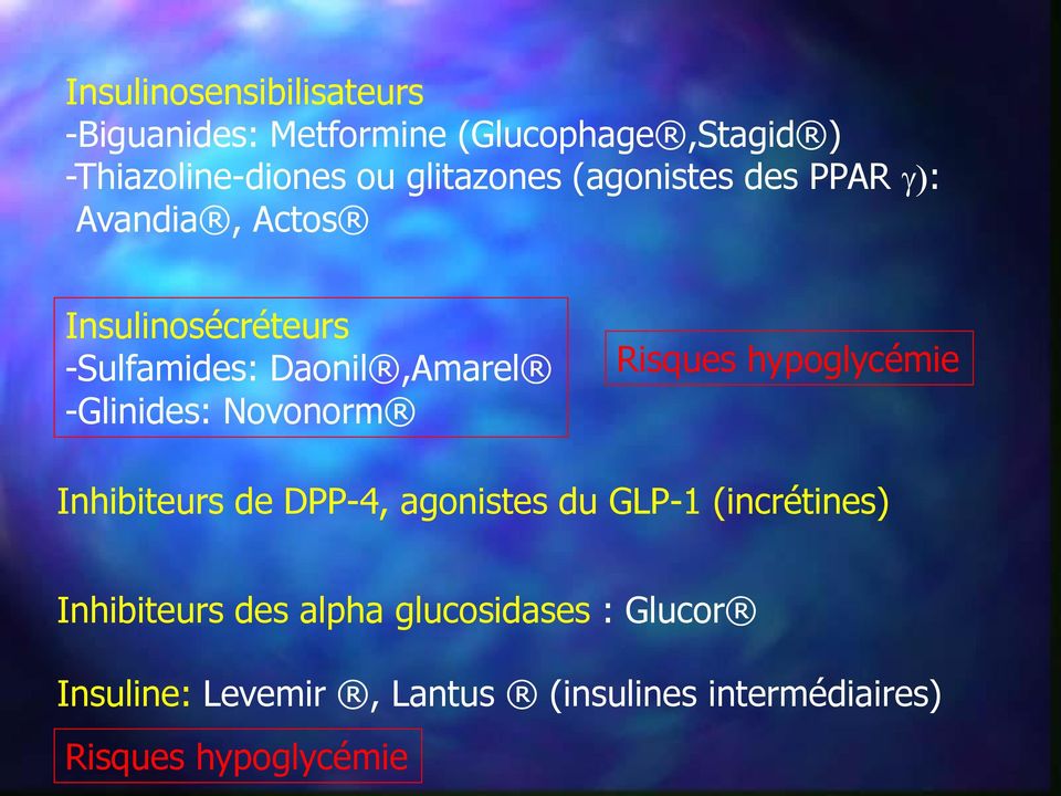 -Glinides: Novonorm Risques hypoglycémie Inhibiteurs de DPP-4, agonistes du GLP-1 (incrétines)