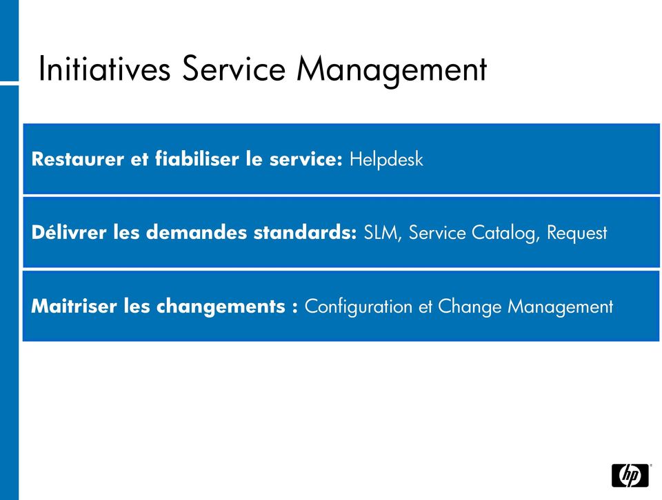 demandes standards: SLM, Service Catalog, Request
