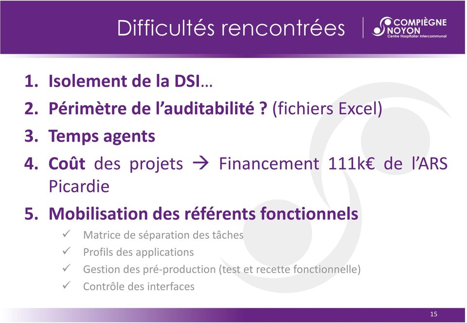 Coût des projets Financement 111k de l ARS Picardie 5.
