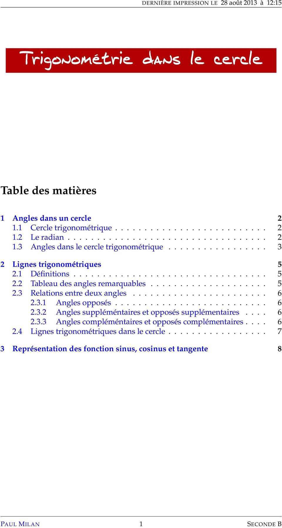 Table Trigonometrique Imprimer