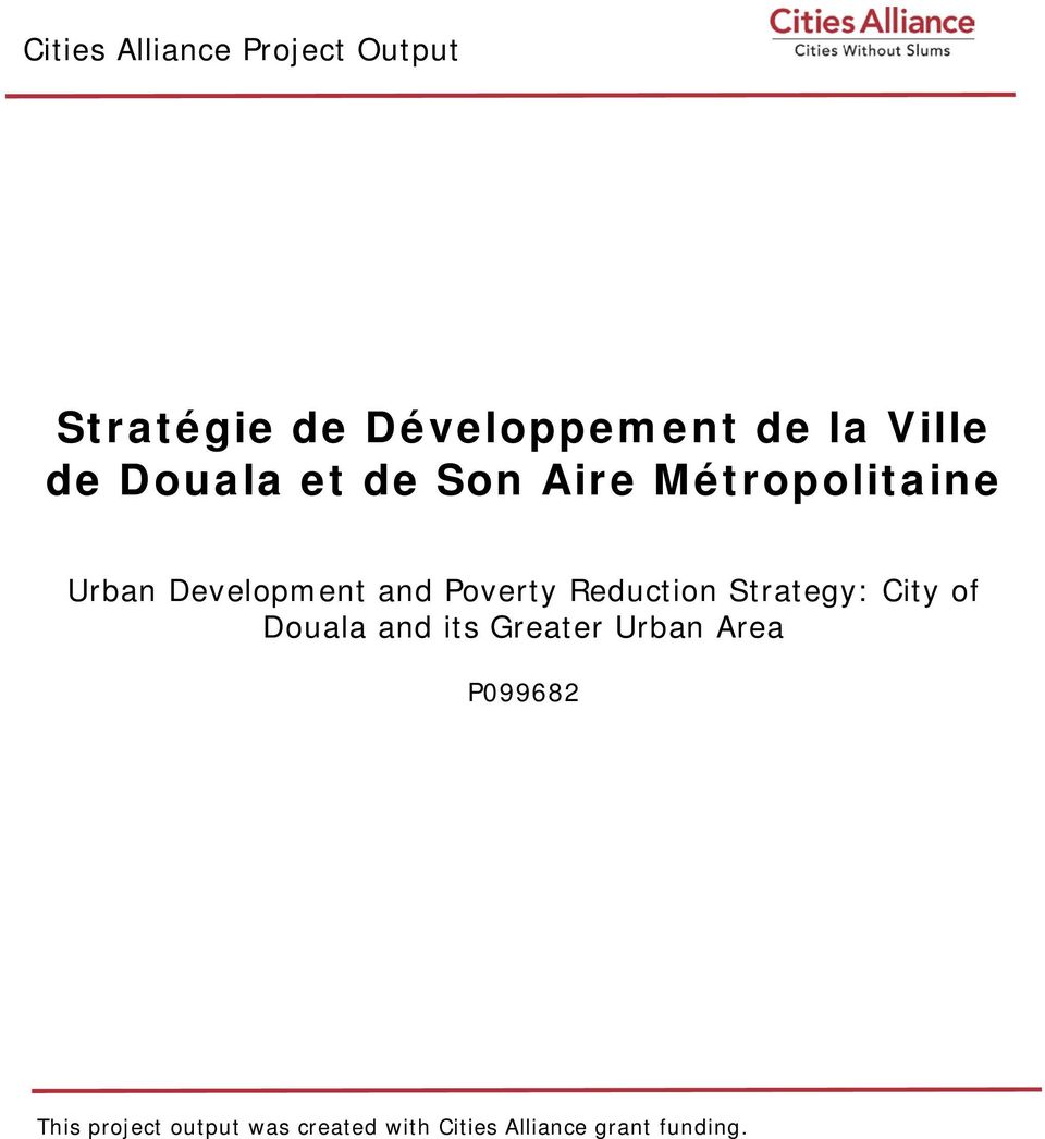Reduction Strategy: City of Douala and its Greater Urban Area P099682