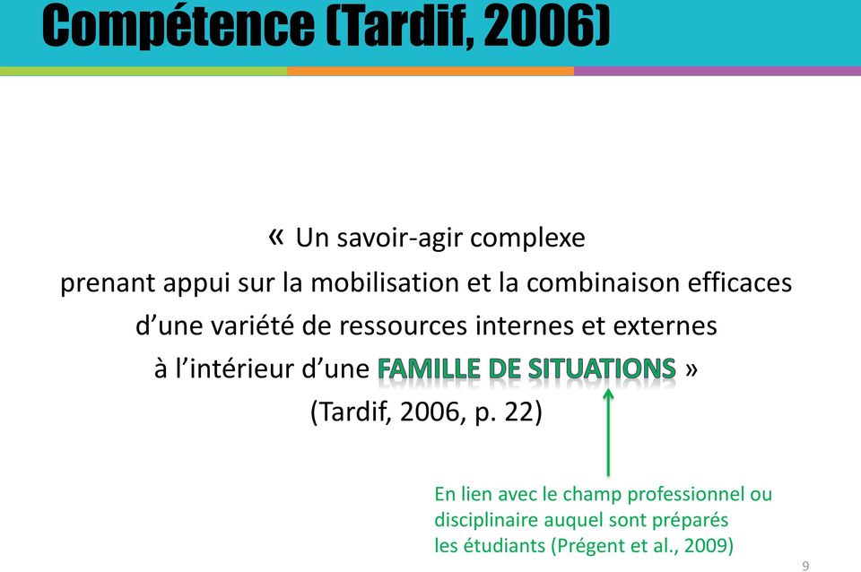 et externes à l intérieur d une» (Tardif, 2006, p.