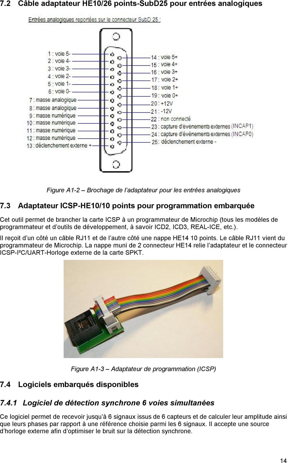 développement, à savoir ICD2, ICD3, REAL-ICE, etc.). Il reçoit d un côté un câble RJ11 et de l autre côté une nappe HE14 10 points. Le câble RJ11 vient du programmateur de Microchip.