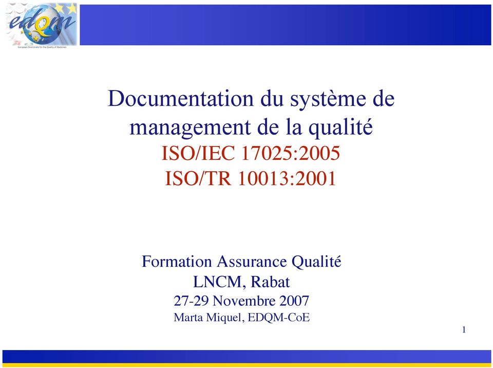 10013:2001 Formation Assurance Qualité