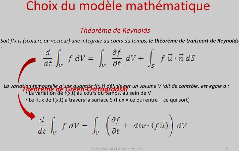 V (dit de contrôle) est égale à : Théorème de Green-Ostrogradski La variation de f(x,t) au cours du temps, au