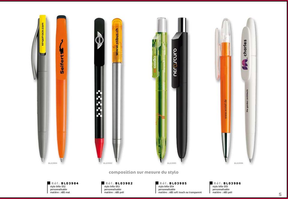 B L 0 3 9 8 2 stylo bille DS3 personnalisable matière : ABS poli R é f.