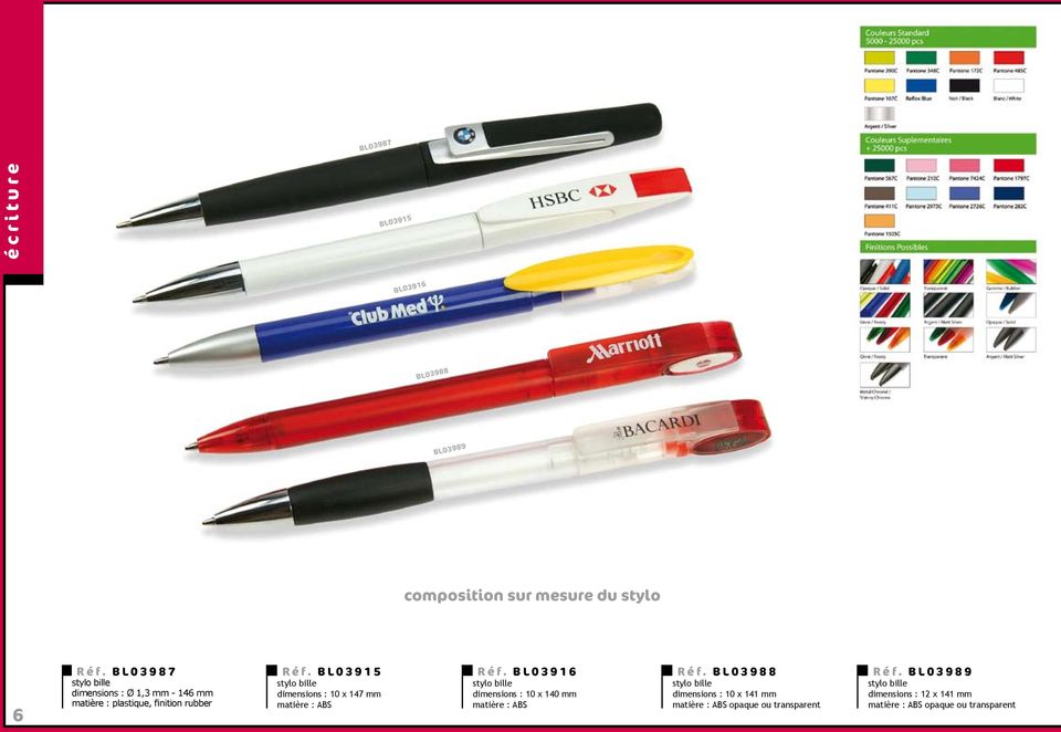 B L 0 3 9 1 5 stylo bille dimensions : 10 x 147 mm matière : ABS R é f.