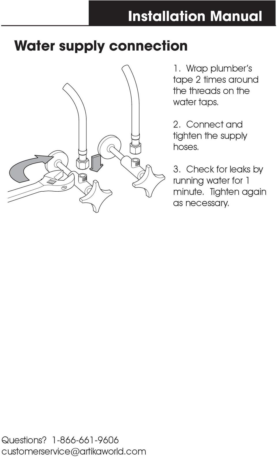 water taps. 2. Connect and tighten the supply hoses. 3.