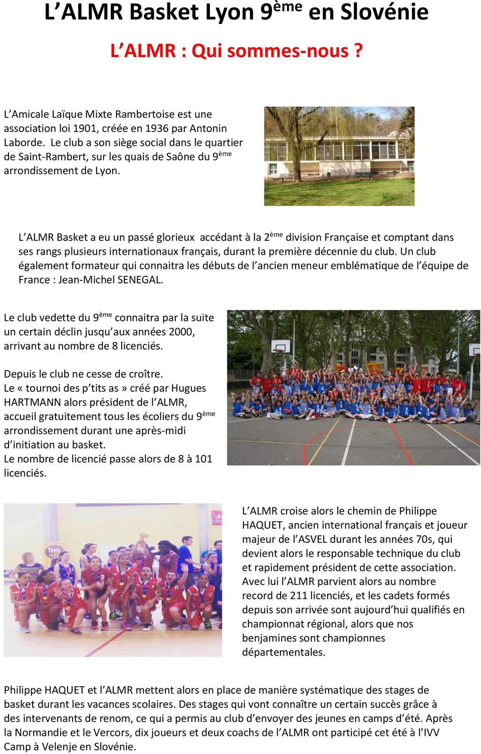 L ALMR Basket Lyon 9 ème en Slovénie - PDF Téléchargement Gratuit