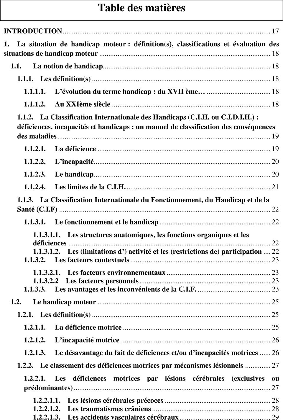 ndicaps (C.I.H. ou C.I.D.I.H.) : déficiences, incapacités et handicaps : un manuel de classification des conséquences des maladies... 19 1.1.2.1. La déficience... 19 1.1.2.2. L incapacité... 20 1.1.2.3.