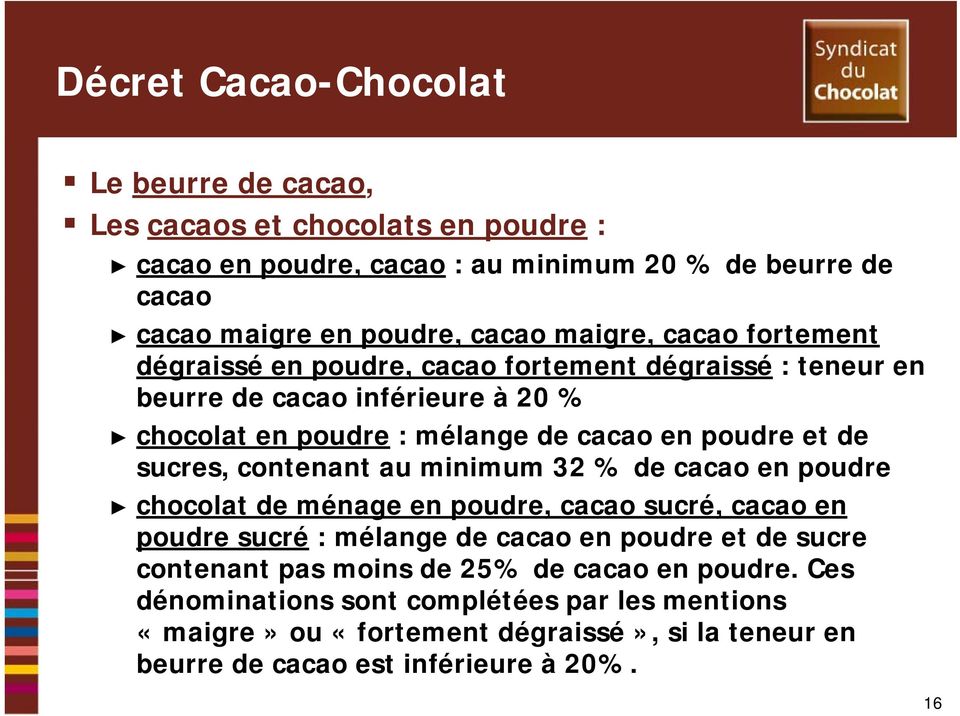 sucres, contenant au minimum 32 % de cacao en poudre chocolat de ménage en poudre, cacao sucré, cacao en poudre sucré : mélange de cacao en poudre et de sucre contenant