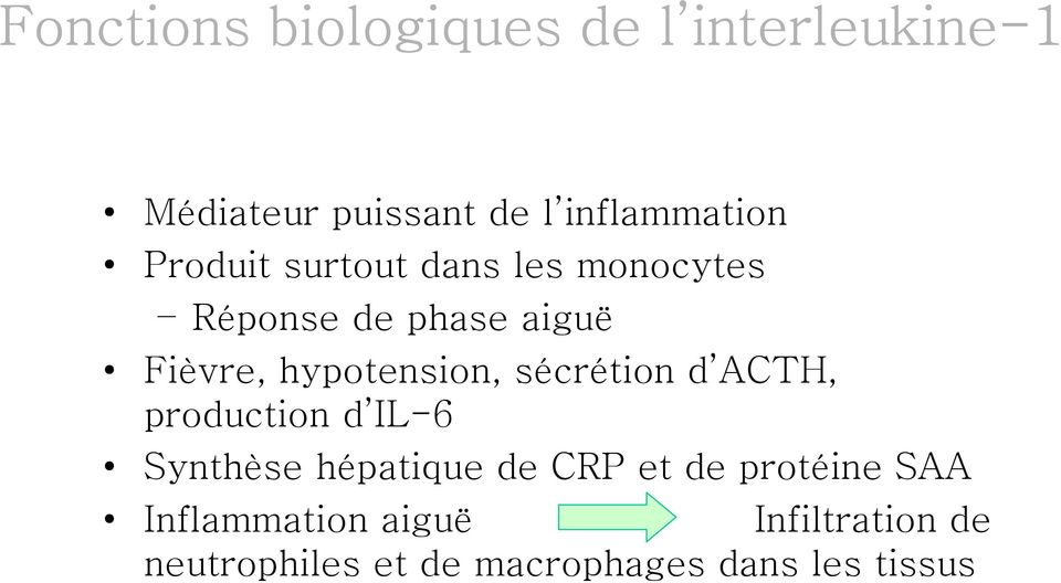 hypotension, sécrétion d ACTH, production d IL-6 Synthèse hépatique de CRP et de
