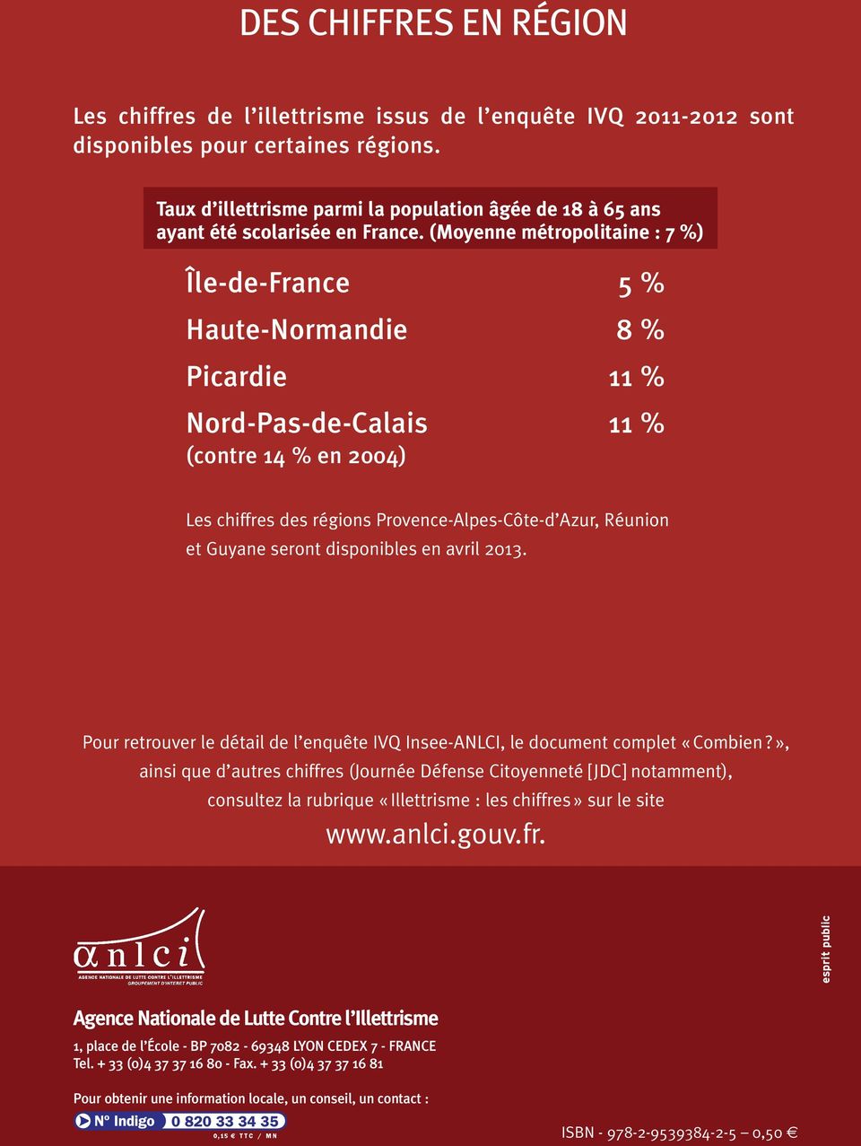 (Moyenne métropolitaine : 7 %) Île-de-France 5 % Haute-Normandie 8 % Picardie 11 % Nord-Pas-de-Calais 11 % (contre 14 % en 2004) Les chiffres des régions Provence-Alpes-Côte-d Azur, Réunion et Guyane