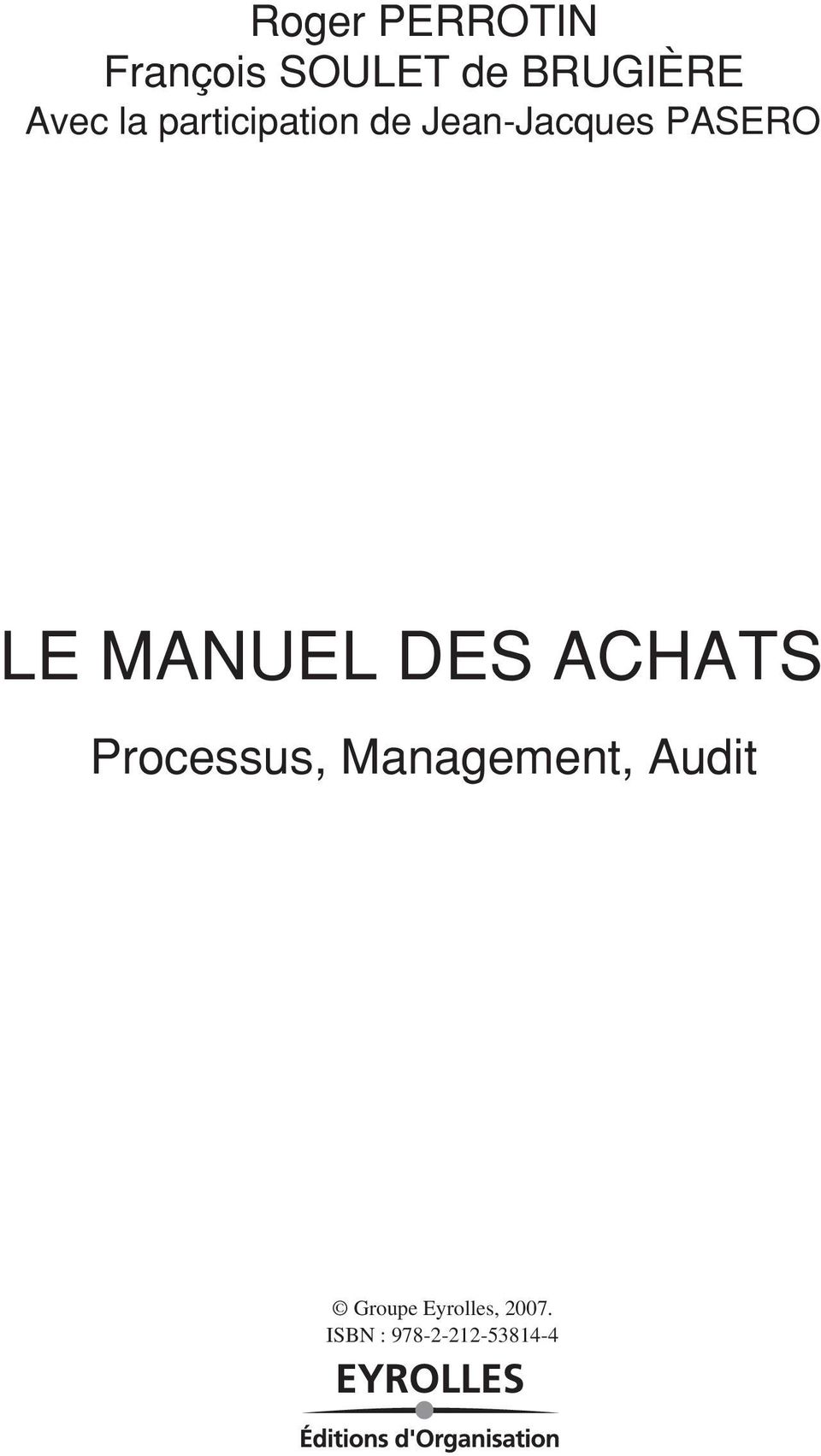 PASERO LE MANUEL DES ACHATS Processus,