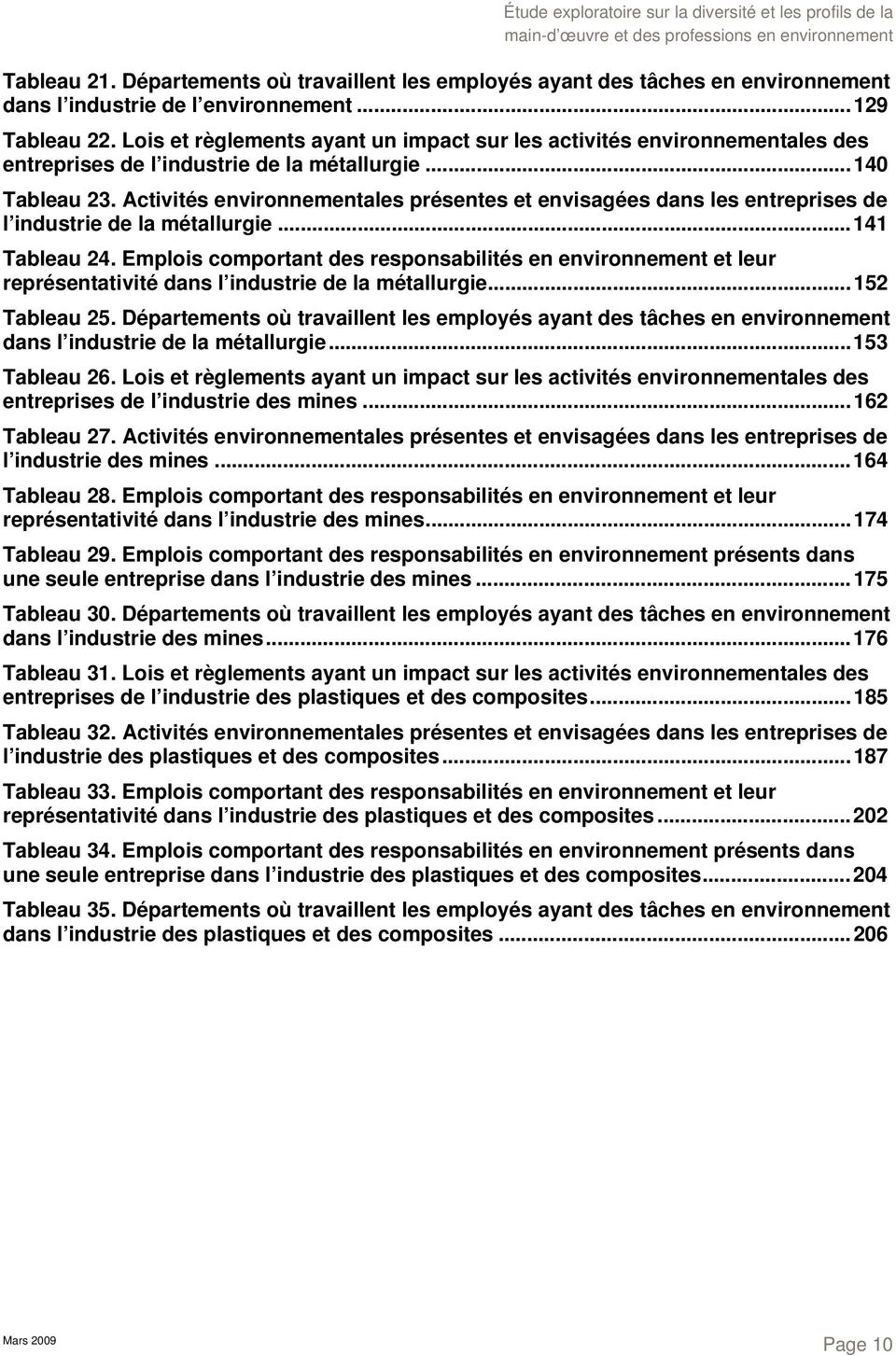 Activités environnementales présentes et envisagées dans les entreprises de l industrie de la métallurgie... 141 Tableau 24.