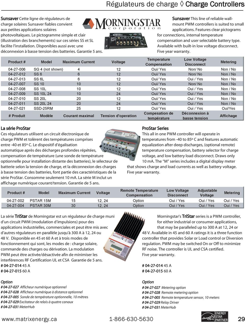 Sunsaver This line of reliable wallmount PWM controllers is suited to small applications. Features clear pictograms for connections, internal temperature compensation and user selectable battery type.