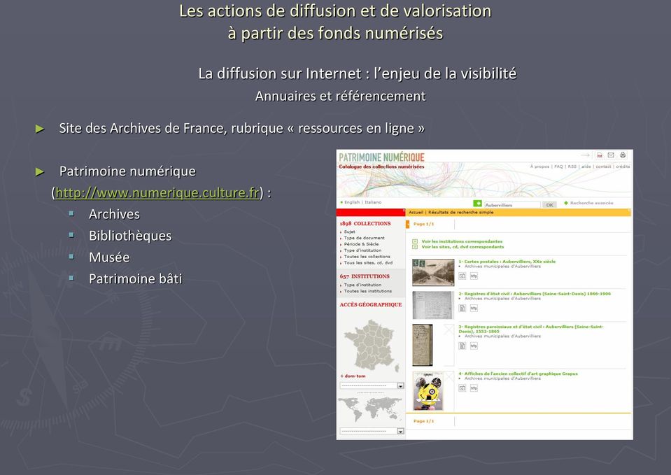 Site des Archives de France, rubrique «ressources en ligne» Patrimoine