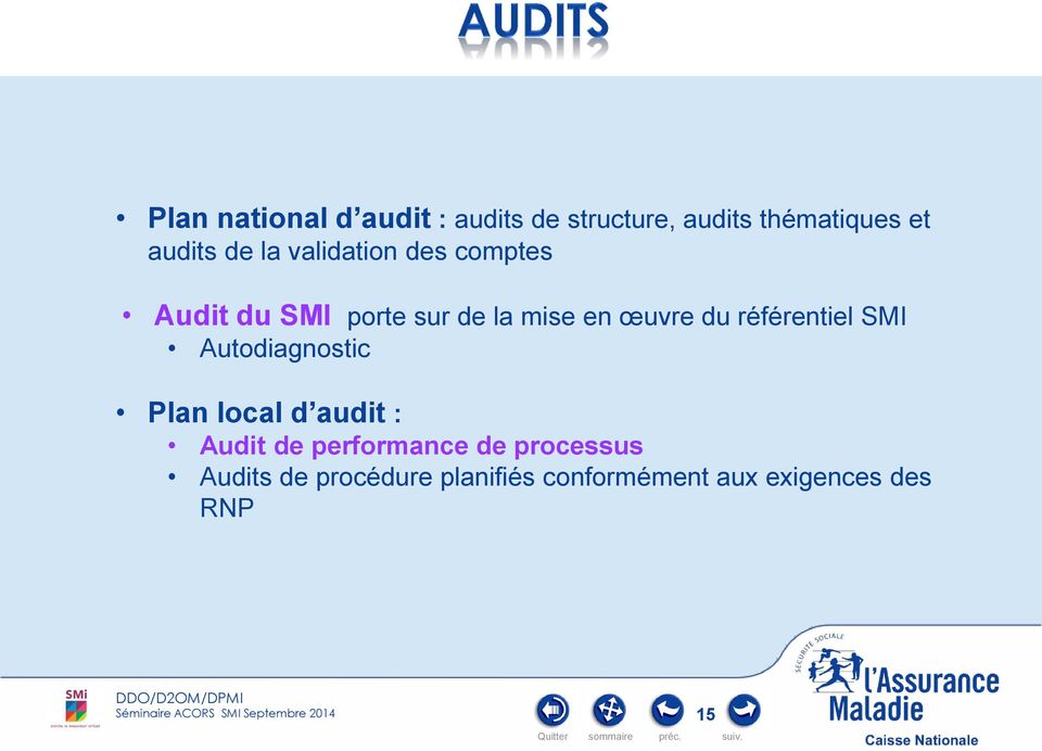 référentiel SMI Autodiagnostic Plan local d audit : Audit de performance de