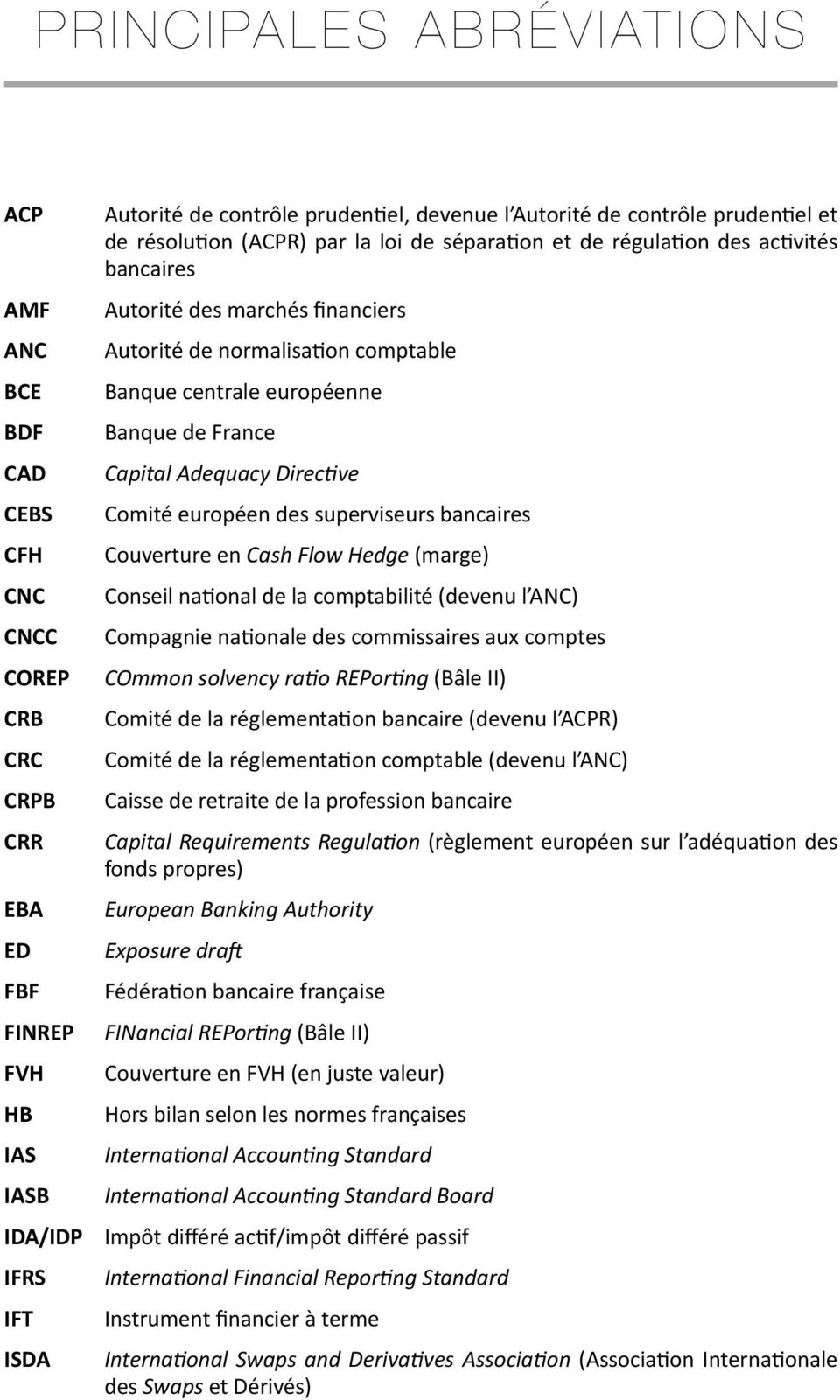 européenne Banque de France Capital Adequacy Directive Comité européen des superviseurs bancaires Couverture en Cash Flow Hedge (marge) Conseil national de la comptabilité (devenu l ANC) Compagnie