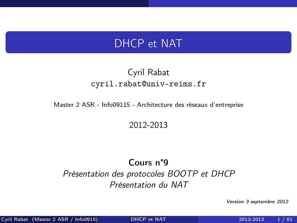 22-23 Cours n 9 Présentation des protocoles BOOTP et DHCP