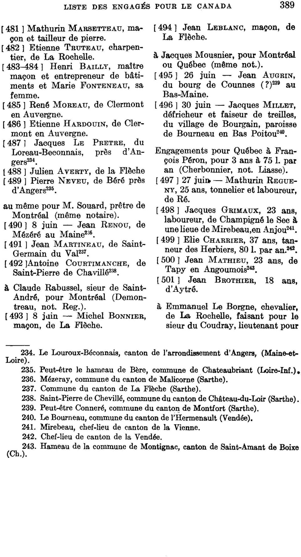 [ 487 ] Jacques LE PRÊTRE, du Loreau-Beconnais, près d'angers 234. 1488 ] Julien AVERTY, de la Flèche [ 489 ] Pierre NEVEU, de Béré près d'angers 236. au même pour M.