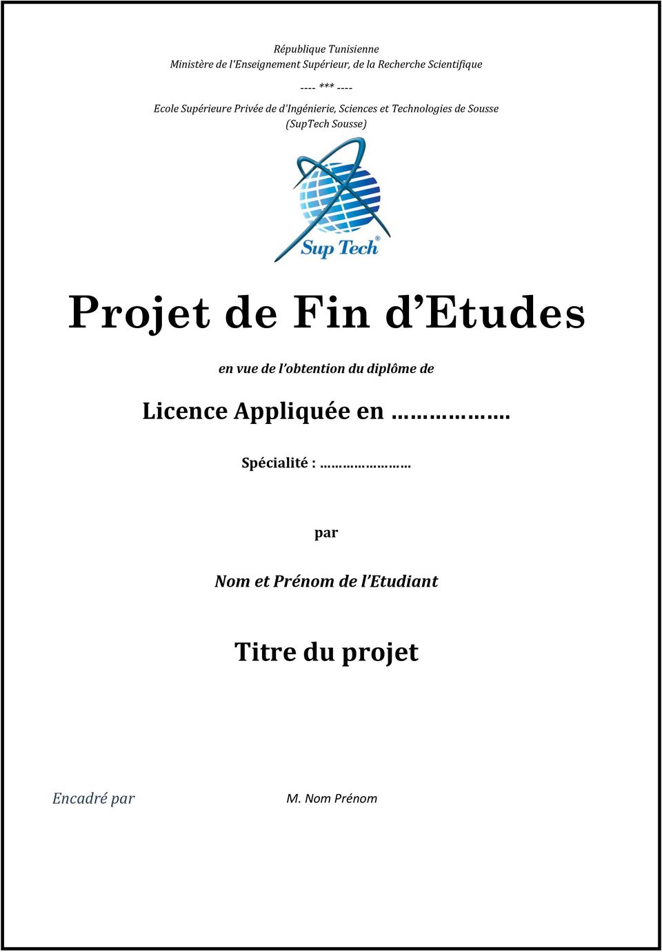 (SupTech Sousse) Projet de Fin d Etudes en vue de l obtention du diplôme de Licence