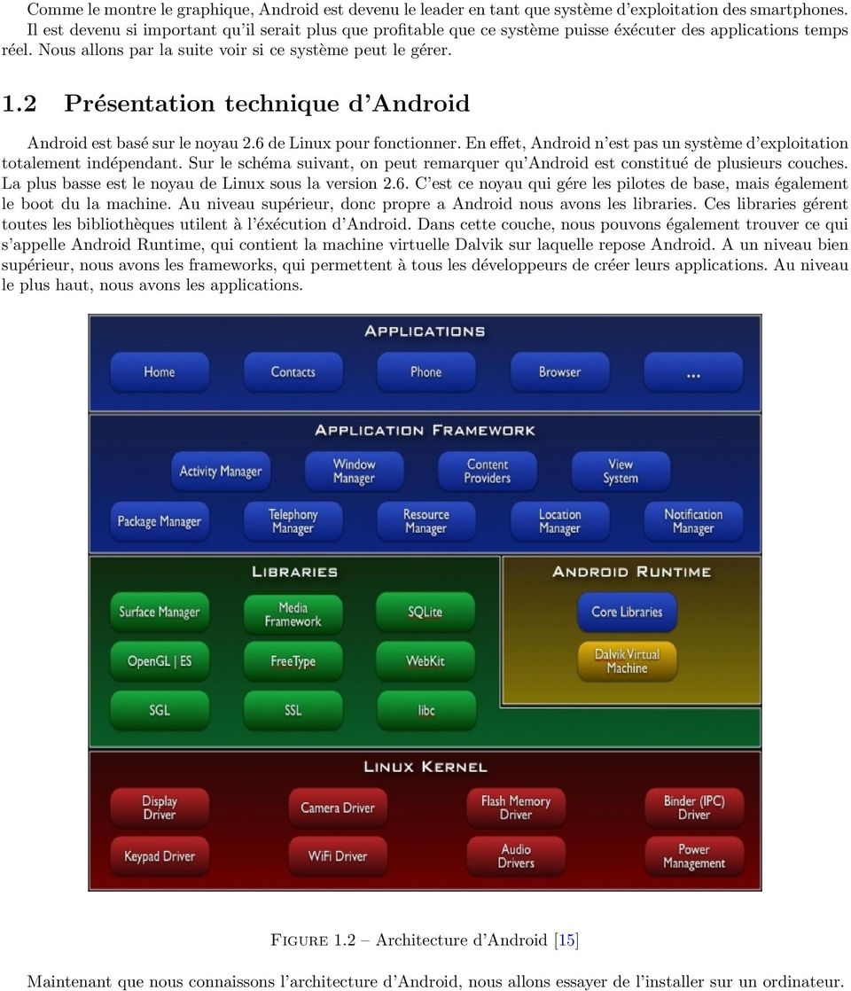 2 Présentation technique d Android Android est basé sur le noyau 2.6 de Linux pour fonctionner. En effet, Android n est pas un système d exploitation totalement indépendant.