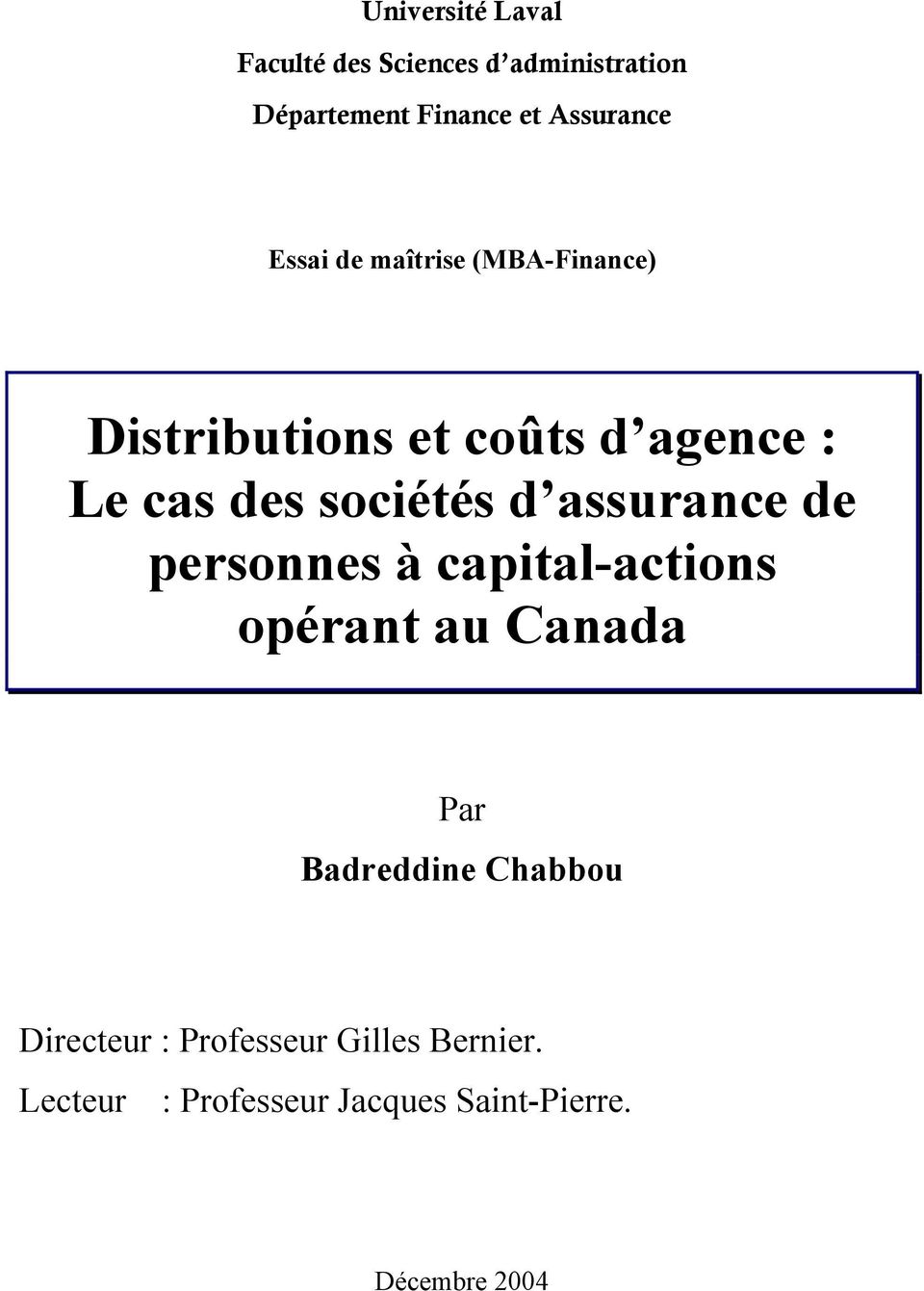 assurance de personnes à capital-actions opérant au Canada Par Badreddine Chabbou