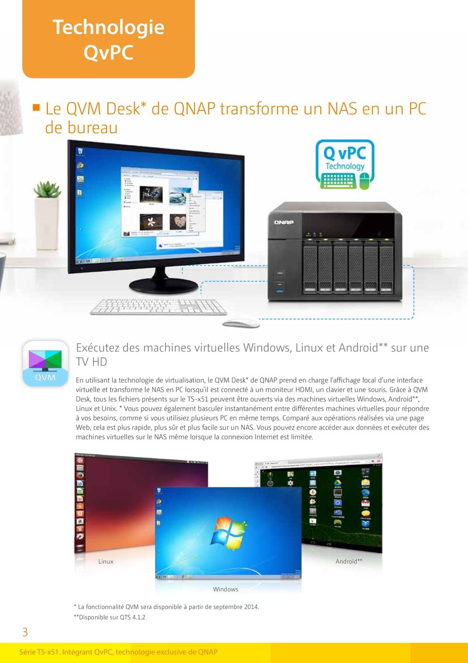Grâce à QVM Desk, tous les fichiers présents sur le TS-x51 peuvent être ouverts via des machines virtuelles Windows, Android**, Linux et Unix.