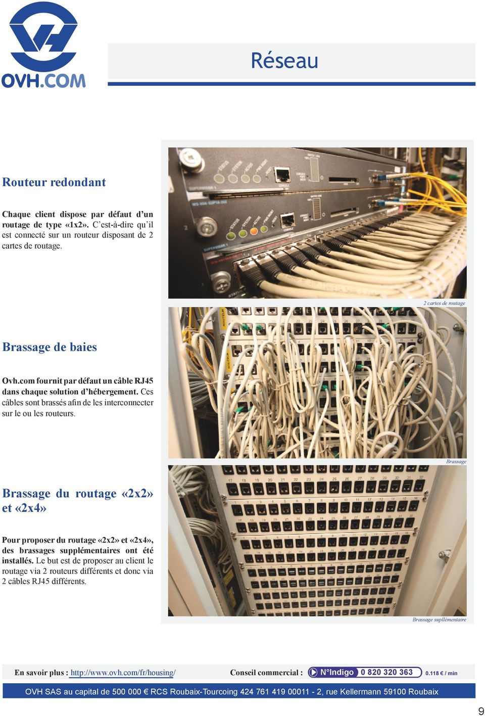 com fournit par défaut un câble RJ45 dans chaque solution d hébergement. Ces câbles sont brassés afin de les interconnecter sur le ou les routeurs.
