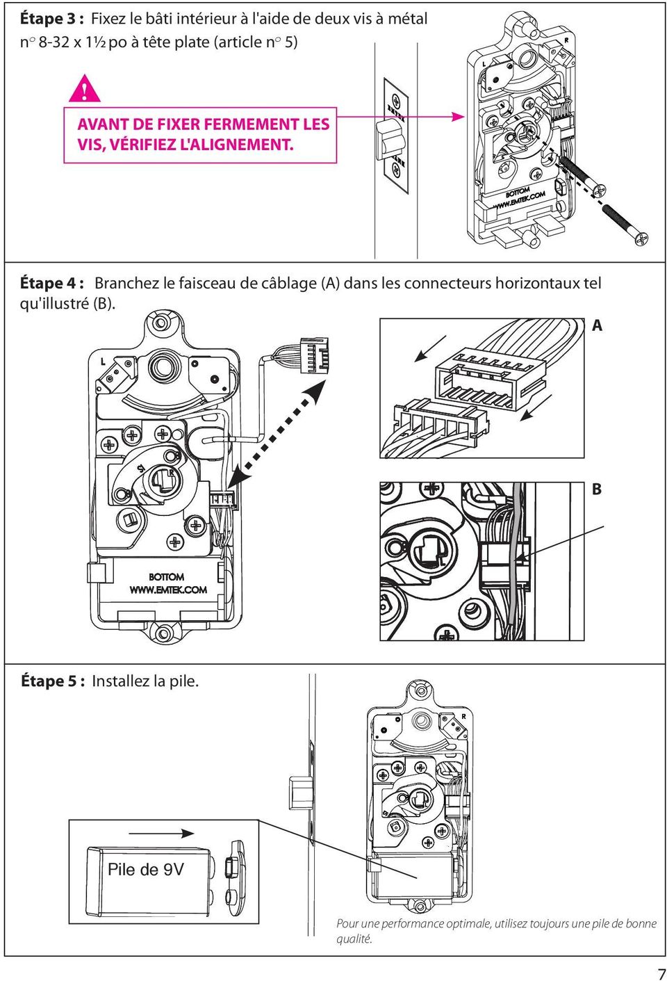 Étape 4 : Branchez le faisceau de câblage (A) dans les connecteurs horizontaux tel qu'illustré