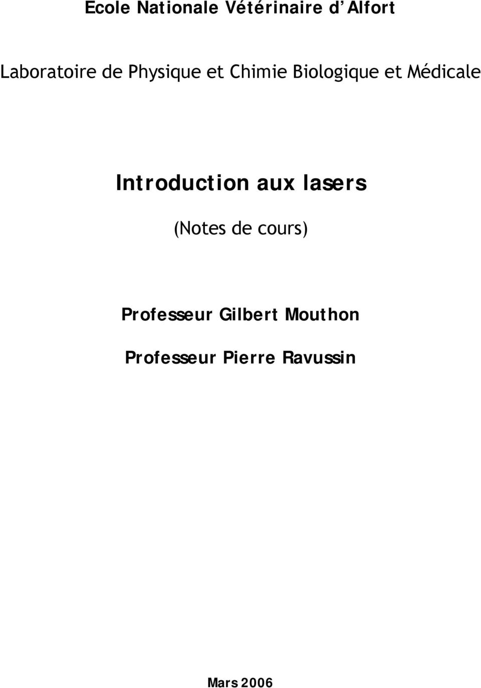 Introduction aux lasers (Notes de cours)
