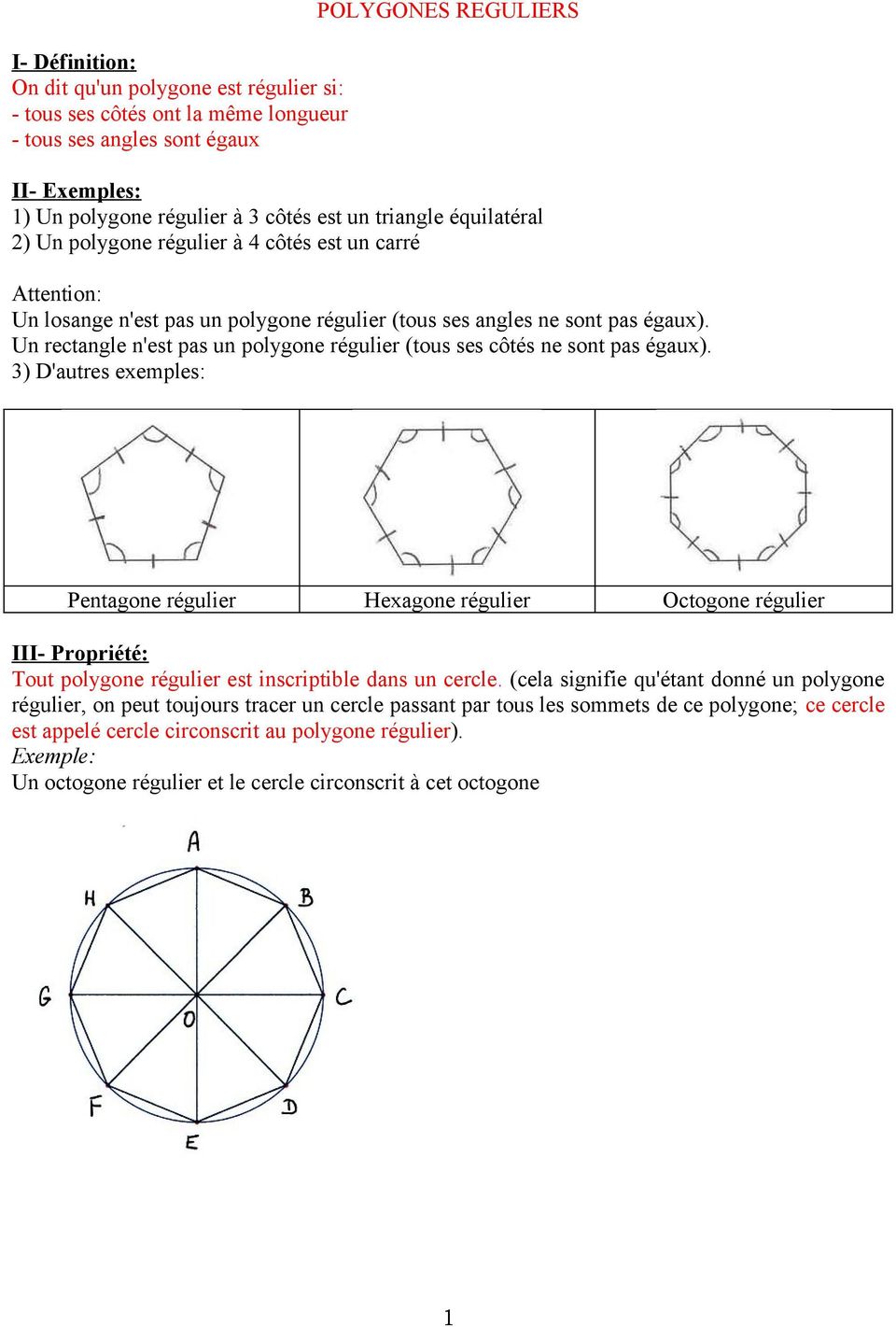 Comment Calculer L Aire D Un Octogone POLYGONES REGULIERS. Pentagone régulier Hexagone régulier Octogone régulier  - PDF Téléchargement Gratuit