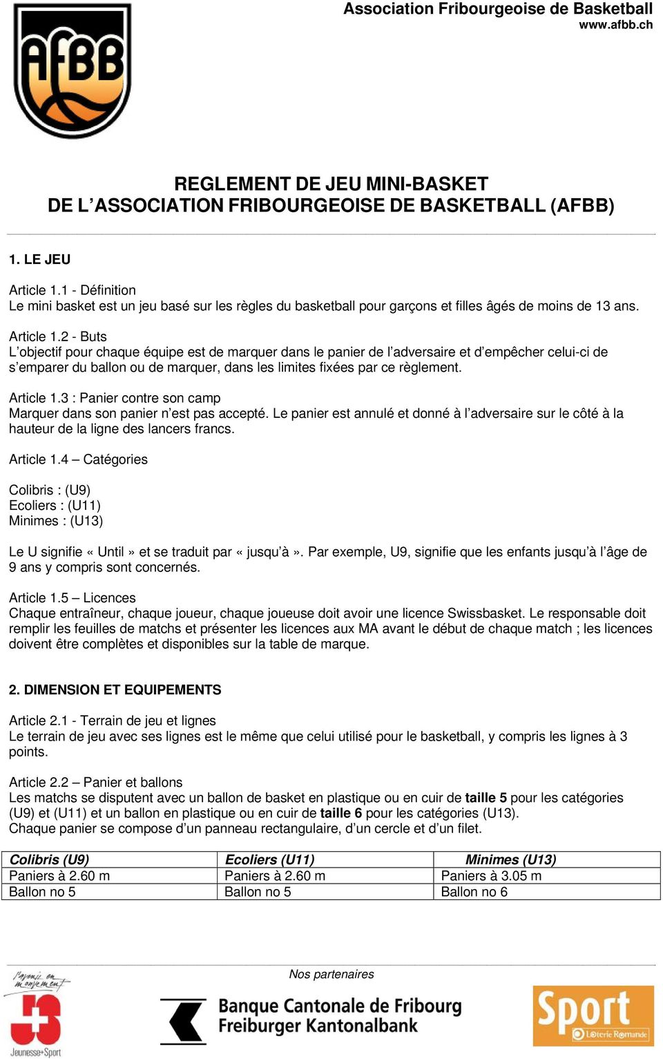 REGLEMENT DE JEU MINI-BASKET DE L ASSOCIATION FRIBOURGEOISE DE BASKETBALL  (AFBB) - PDF Free Download