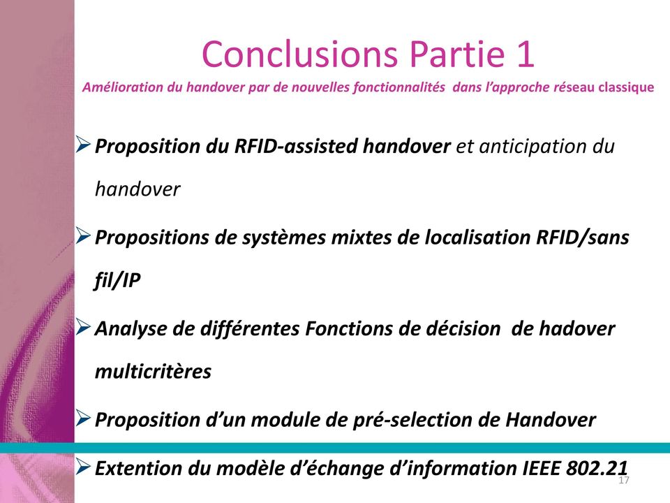 mixtes de localisation RFID/sans fil/ip Analyse de différentes Fonctions de décision de hadover
