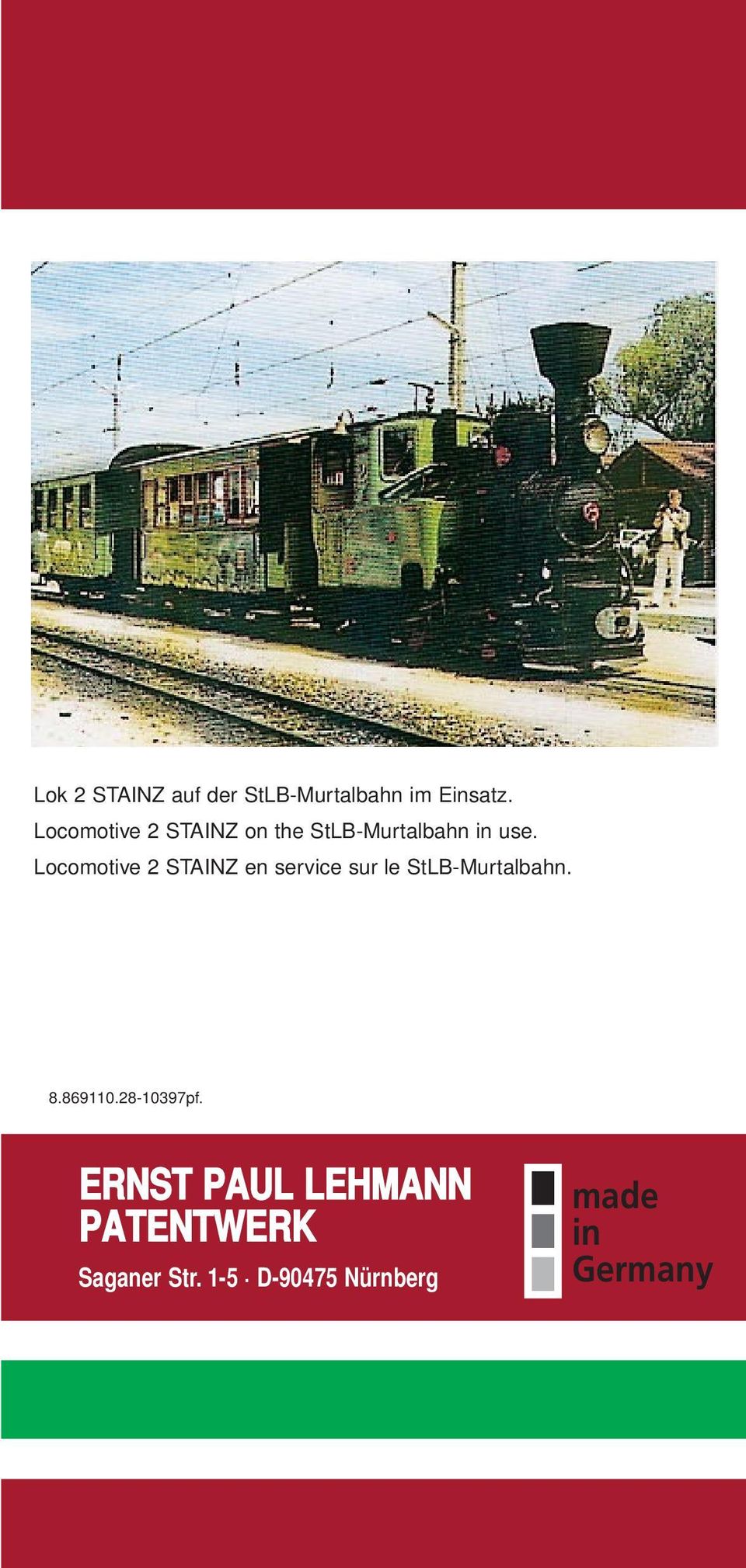 Locomotive 2 STAINZ en service sur le StLB-Murtalbahn. 8.869110.