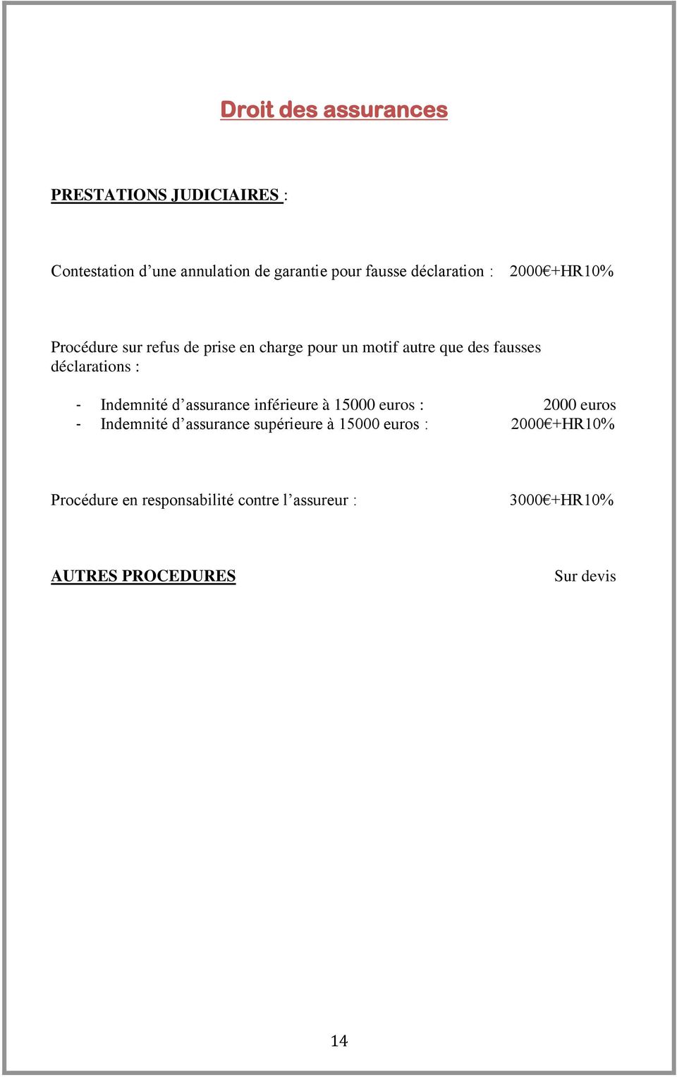 déclarations : - Indemnité d assurance inférieure à 15000 euros : 2000 euros - Indemnité d assurance