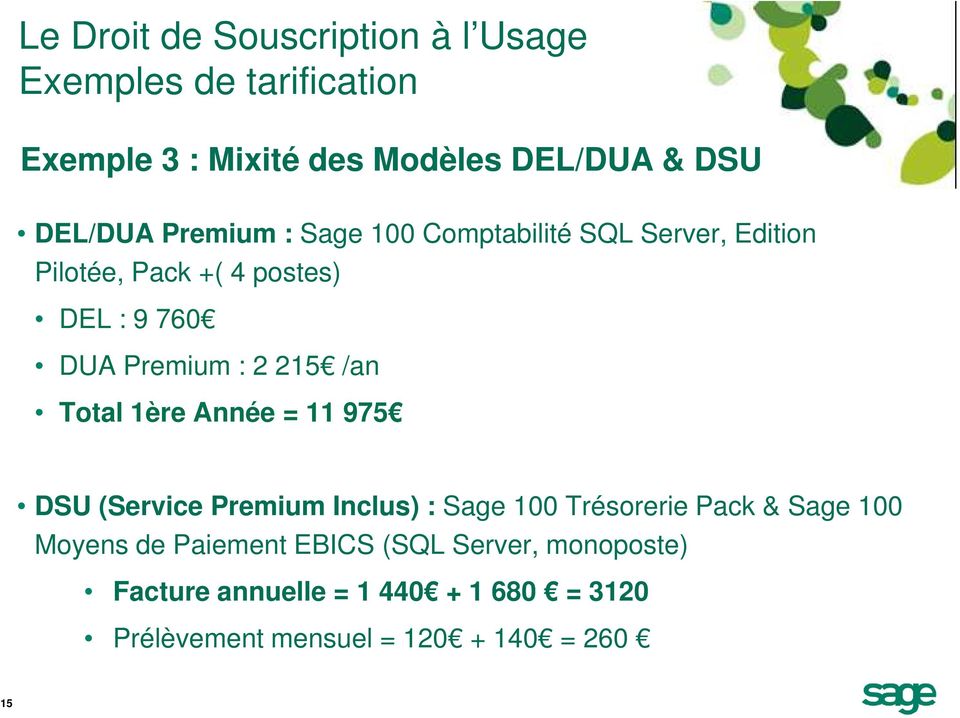 1ère Année = 11 975 DSU (Service Premium Inclus) : Sage 100 Trésorerie Pack & Sage 100 Moyens de