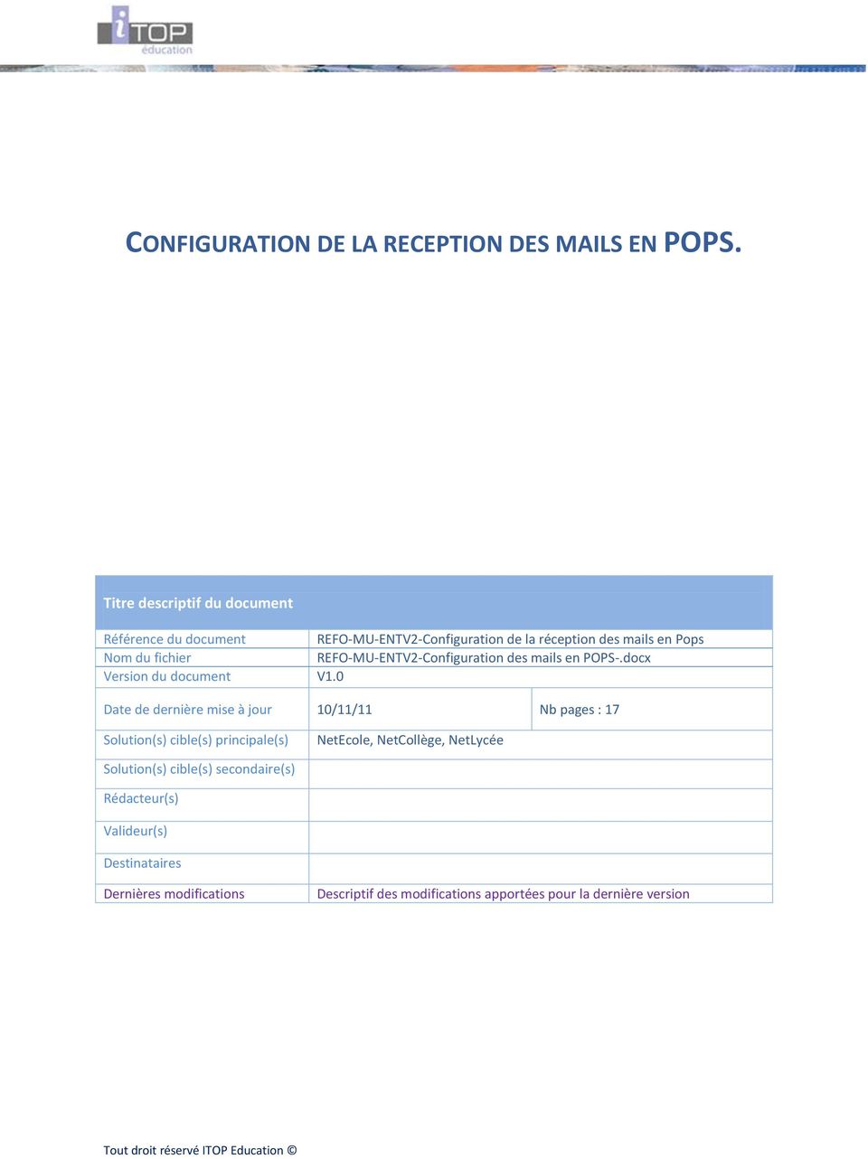 REFO-MU-ENTV2-Configuration des mails en POPS-.docx Version du document V1.