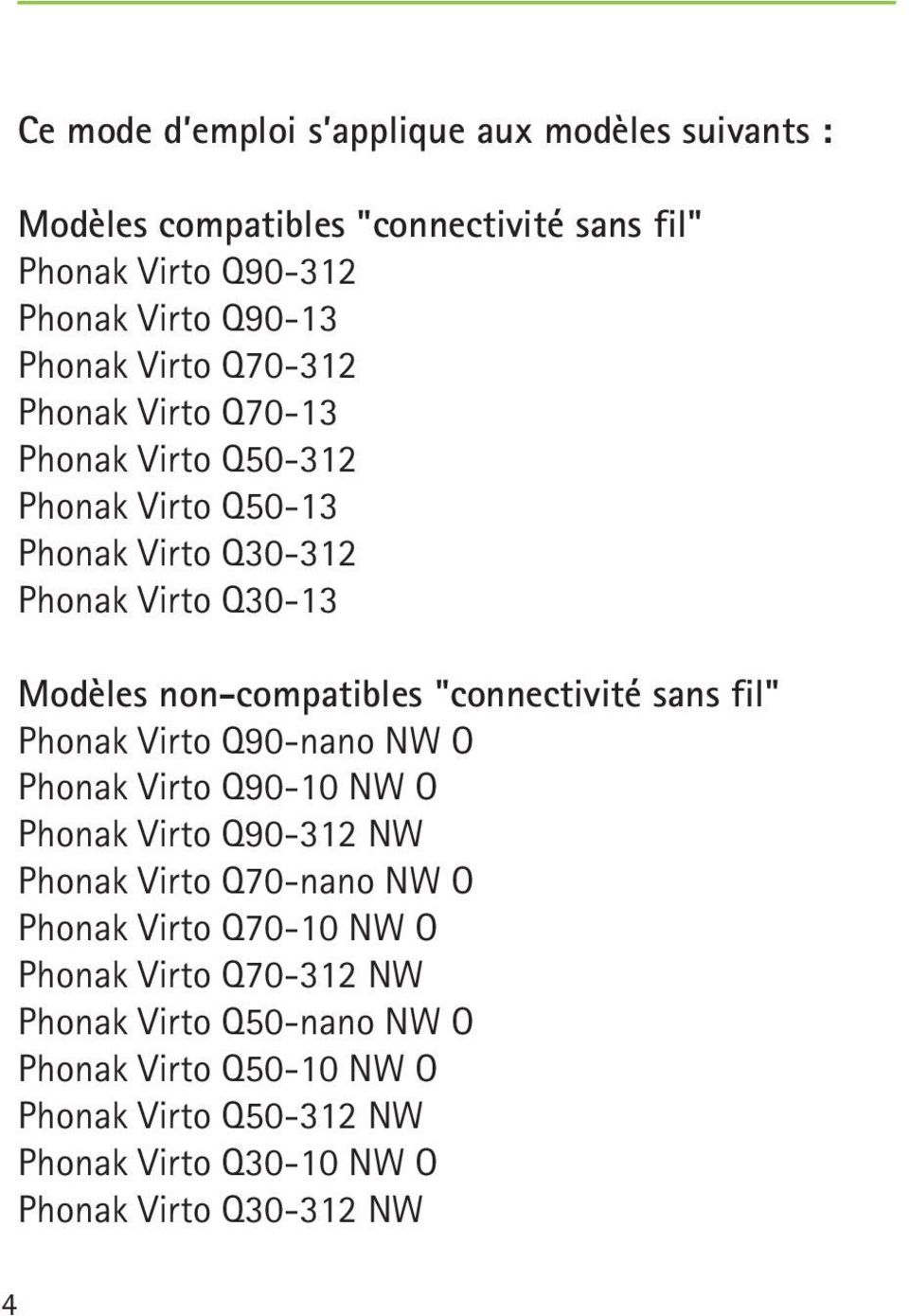 "connectivité sans fil" Phonak Virto Q90-nano NW O Phonak Virto Q90-10 NW O Phonak Virto Q90-312 NW Phonak Virto Q70-nano NW O Phonak Virto Q70-10